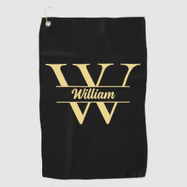 Zwart en Goud Monogram | Elegante Initiaal Script Golfhanddoek