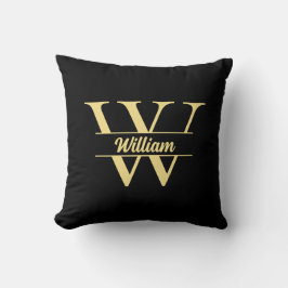 Zwart en Goud Monogram | Elegante Initiaal Script Kussen