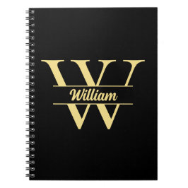Zwart en Goud Monogram | Elegante Initiaal Script Notitieboek