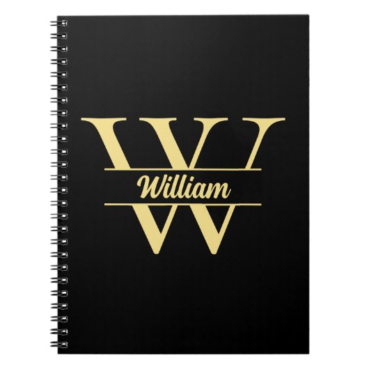 Zwart en Goud Monogram | Elegante Initiaal Script Notitieboek (Voorkant)