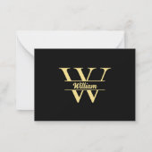 Zwart en Goud Monogram | Elegante Initiaal Script Notitiekaartje (Achterkant)