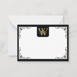 Zwart en Goud Monogram | Elegante Initiaal Script Notitiekaartje