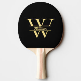 Zwart en Goud Monogram | Elegante Initiaal Script Tafeltennisbatje
