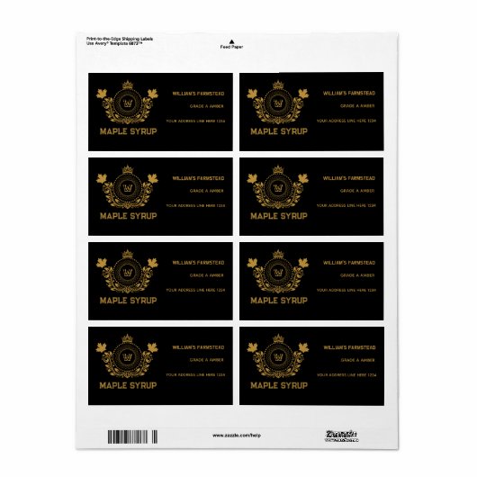 zwart en goud Monogram Esdoornsiroop Label (Full Sheet)