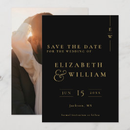 Zwart en Goud Monogram Foto Bruiloft Save The Date