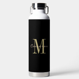 Zwart en Goud Monogram Gepersonaliseerde Gift Waterfles