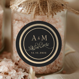 Zwart en Goud Monogram Huwelijksgunst Ronde Sticker