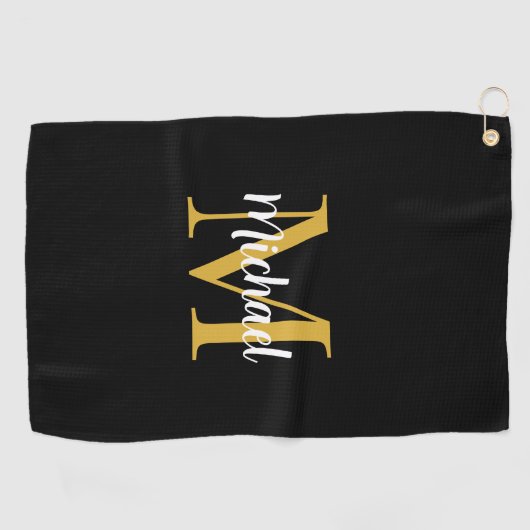 Zwart en Goud Monogram Initiaal Elegante Sjabloon Golfhanddoek (Horizontaal)