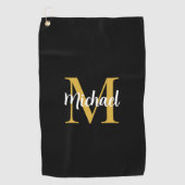 Zwart en Goud Monogram Initiaal Elegante Sjabloon Golfhanddoek (Voorkant)
