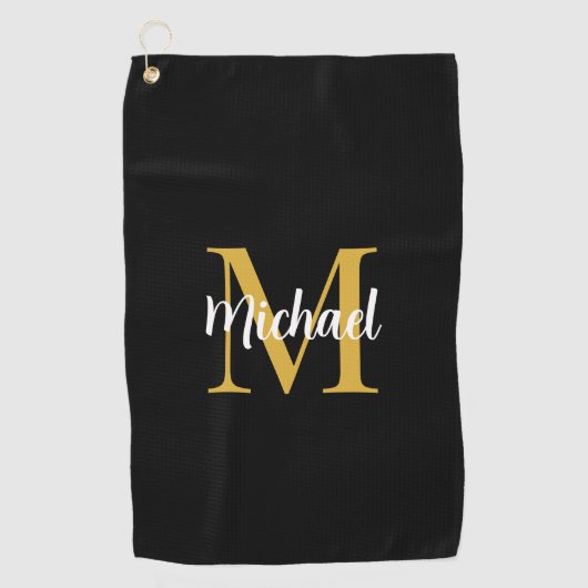 Zwart en Goud Monogram Initiaal Elegante Sjabloon Golfhanddoek (Voorkant)