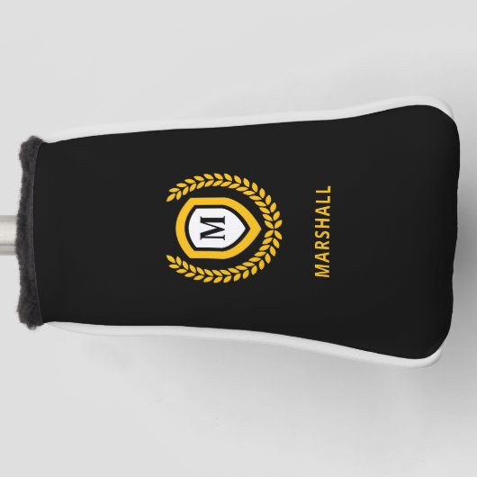Zwart en Goud Monogram Logo Crest Golfheadcover (Voorkant)