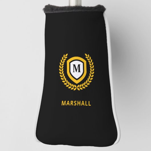 Zwart en Goud Monogram Logo Crest Golfheadcover (Draai 90)