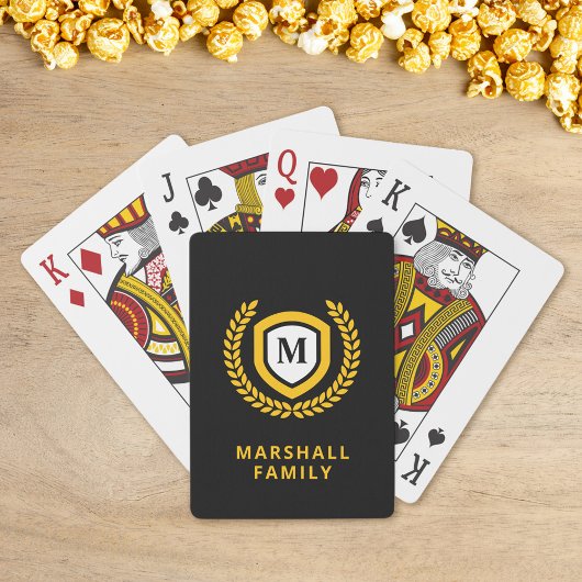 Zwart en Goud Monogram Logo Crest Pokerkaarten
