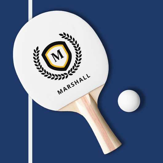 Zwart en Goud Monogram Logo Crest Tafeltennisbatje
