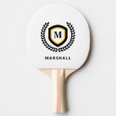 Zwart en Goud Monogram Logo Crest Tafeltennisbatje (Voorkant)