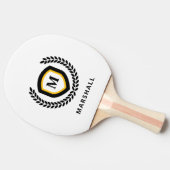 Zwart en Goud Monogram Logo Crest Tafeltennisbatje (Zijkant)