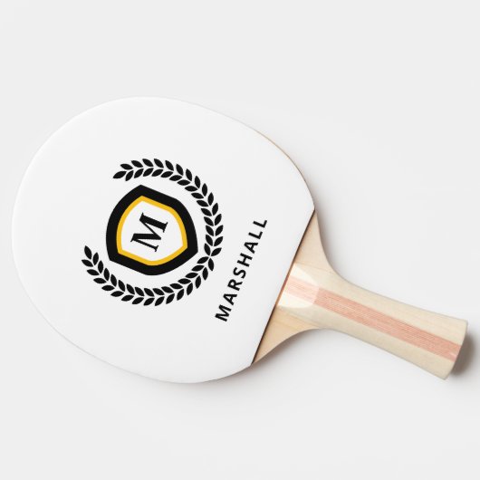 Zwart en Goud Monogram Logo Crest Tafeltennisbatje (Zijkant)