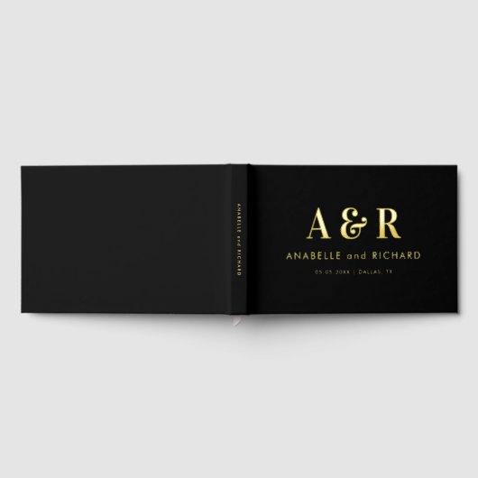 Zwart en Goud Monogram Minimalistische Bruiloft Fo Gastenboek (Volledig)