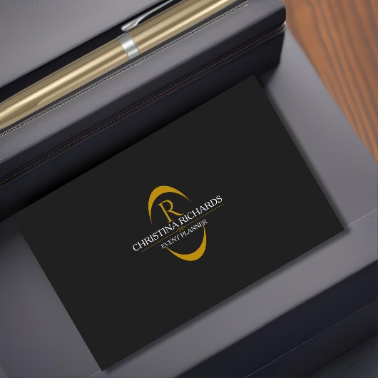 Zwart en Goud Monogram Modern Elegant Visitekaartje