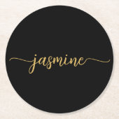 Zwart en goud monogram naam script chic handtekeni ronde kartonnen onderzetter (Voorkant)