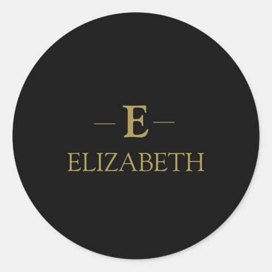 Zwart en goud Monogram Ronde Sticker (Voorkant)