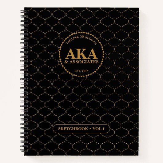 Zwart en Goud Monogram Schets Notitieboek (Voorkant)