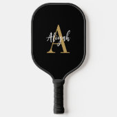 Zwart en Goud Monogram Script Naam Custom Pickleball Paddle (Voorkant)