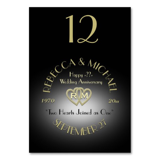 Zwart en Goud Monogram Tafelnummer (Achterkant)