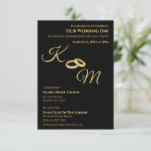 Zwart en Goud-Monogram-Trouwringen- Kaart (Staand voorkant)