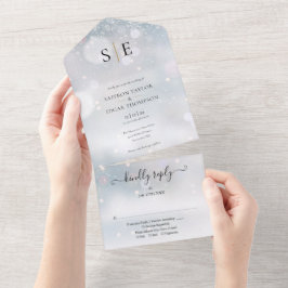 Zwart en Goud Monogram Winter Bruiloft All In One Uitnodiging