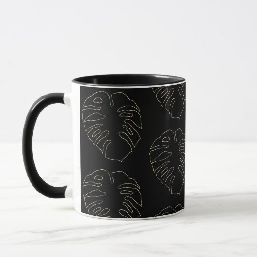Zwart en Goud Monstera Blad Patroon Koffie Mok (Links)