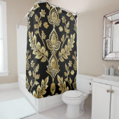 Zwart en goud motief douchegordijn (In situ)