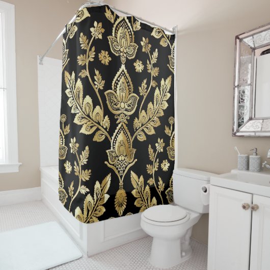 Zwart en goud motief douchegordijn (In situ)