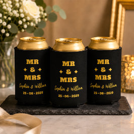 Zwart en Goud Mr & Mrs Trouwen Blikjeskoeler