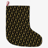 Zwart en goud Musical Treble Clef Stocking Grote Kerstsok (Voorkant)