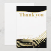 Zwart en Goud Muziekbar Mitswa Bedankt Kaart (Voorkant / Achterkant)