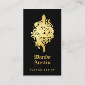 Zwart en goud Mystic Snake Tattoo Artist Visitekaartje (Voorkant)