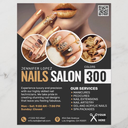 Zwart en Goud Nail Salon flyer (Voorkant)