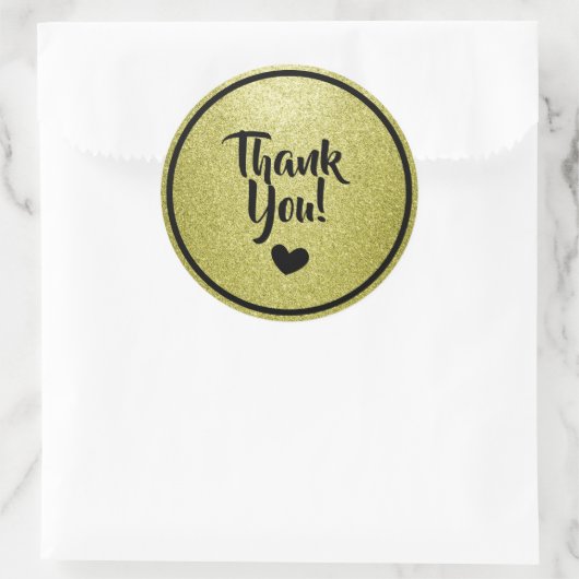 Zwart en goud namaak glinsterend bedankt ronde sticker (Tas)