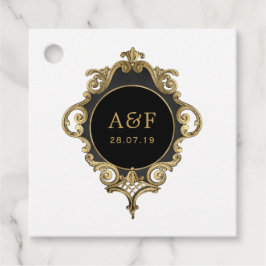 Zwart en goud namaakfolie monogram bedankjes labels