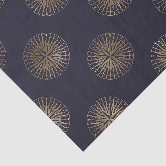 Zwart en goud Nautical Compass Patroon Tissuepapier (Detail)