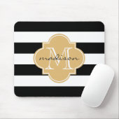 Zwart en Goud Nautische Strepen Custom Monogram Muismat (Met muis)