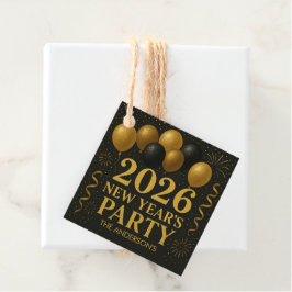 Zwart en goud nieuwjaarsfeest 2026 bedankjes labels