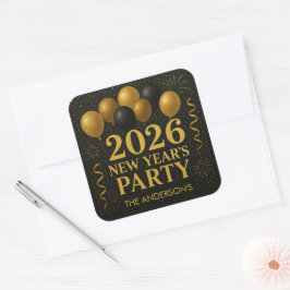 Zwart en goud nieuwjaarsfeest 2026 vierkante sticker
