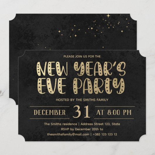 Zwart en goud nieuwjaarsfeest kaart (Voorkant / Achterkant)