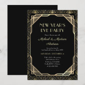 Zwart en goud nieuwjaarsfeest kaart (Voorkant / Achterkant)