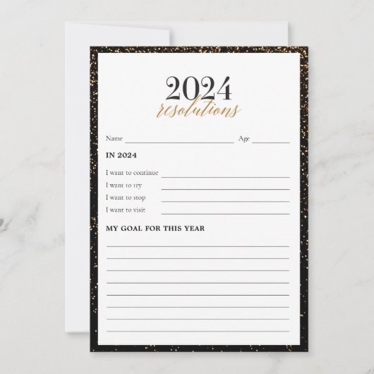 Zwart en Goud Nieuwjaarsresoluties 2024 Kaarten (Voorkant)