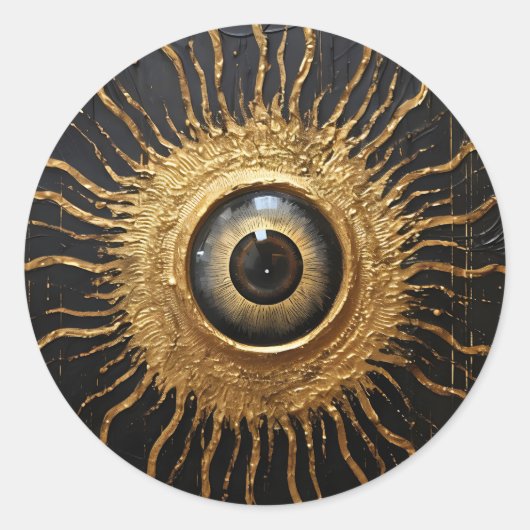 Zwart en Goud Occult Evil Eye Ronde Sticker (Voorkant)