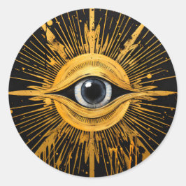 Zwart en Goud Occult Grijs Evil Eye Starburst Ronde Sticker