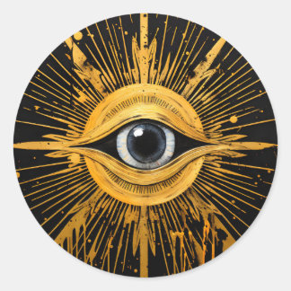 Zwart en Goud Occult Grijs Evil Eye Starburst Ronde Sticker